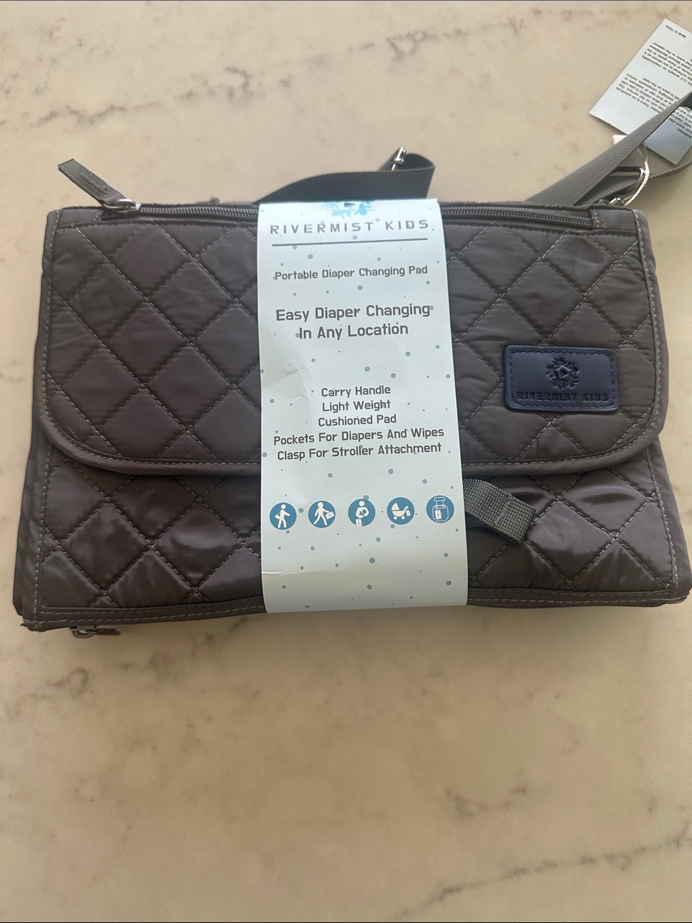 Quilted Gray Portable Diaper Changing pad